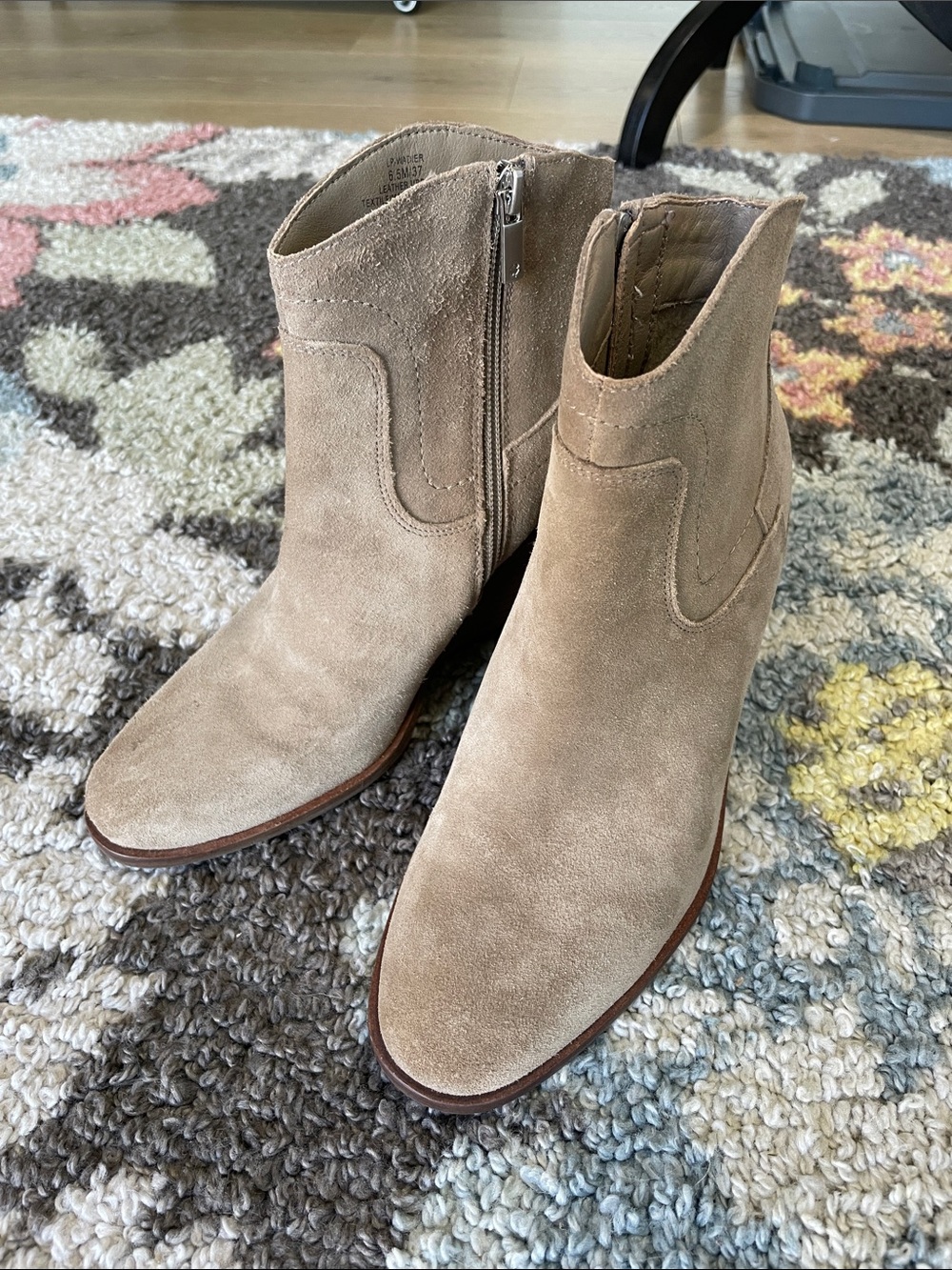Lucky Brand Beige Suede Ankle Booties with Side Zip